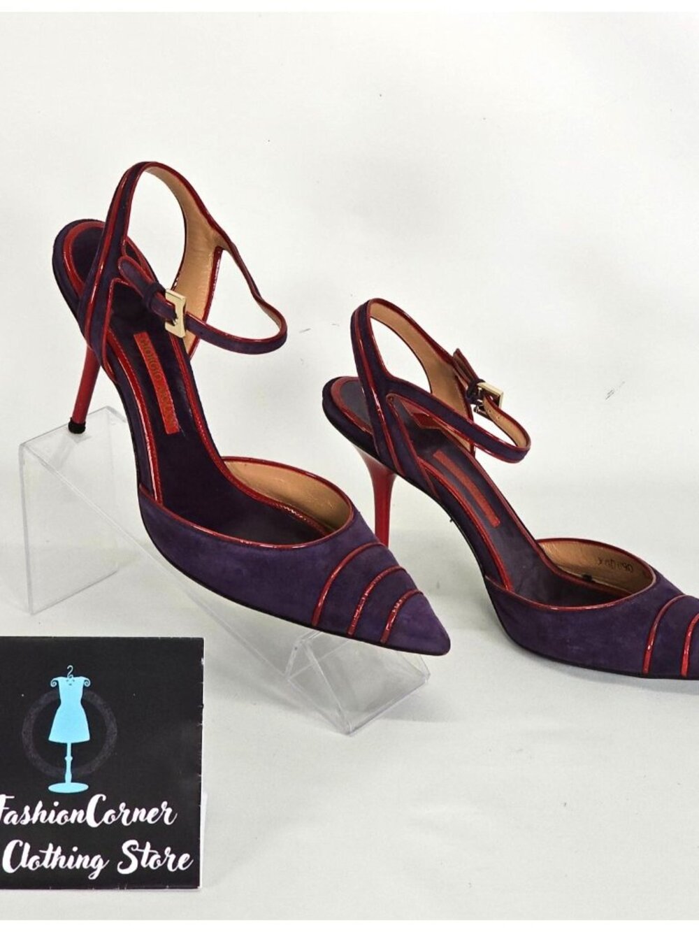 Giorgio Armani Women's Purple/Red Suede Stiletto Heels Ankle Strap Size 7 101 - Picture 4 of 16
